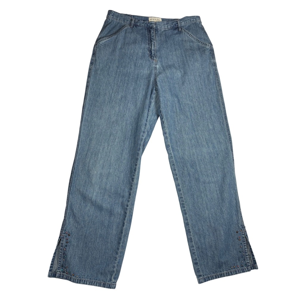 Vintage J. Jill Out of the Blue Beaded Hem Straight Leg Denim Jeans Blue 12 Boho